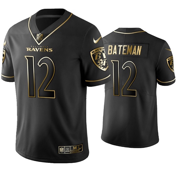 Men's Baltimore Ravens #12 Rashod Bateman Black Golden Edition Limited Stitched Football Jersey Men's Baltimore Ravens #12 Rashod Bateman Black Golden Edition Limited Stitched Football Jersey